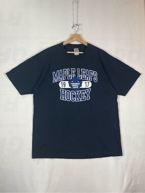Bulletin Navy Toronto Maple Leafs NHL Hockey Navy Blue T shirt Canada Made Sz XL